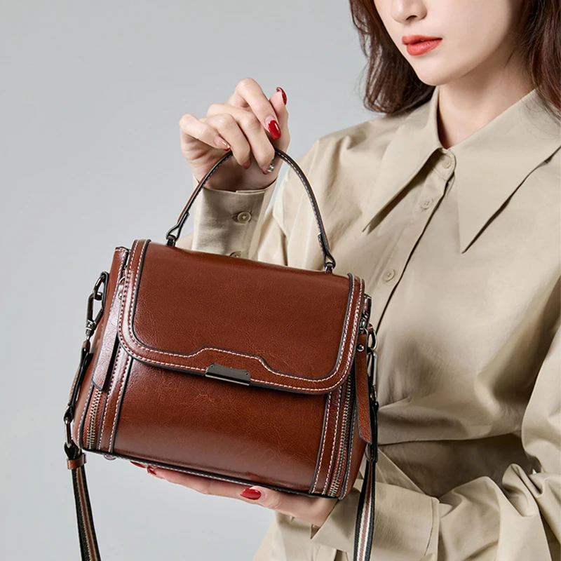 Cowhide Women's Tote Bag 2024 New Luxury Genuine Leather Shoulder Crossbody Bags High Quality Vintage Female Handbag 6241 - Image 4