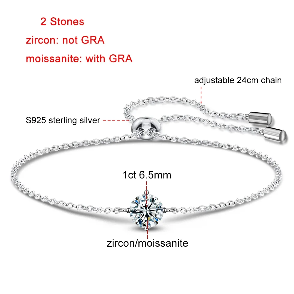Certified 1CT Moissanite Bracelet for Women Real S925 Silver Classic Round Lab Diamond Charm Hand Chain Adjustable Jewelry Gifts - Image 6