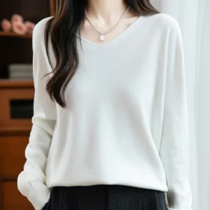 Basic Autumn Winter Woman Sweater Solid Female Merino Wool Knitwear V-Neck Pullover Cashmere Ladies Long Sleeve Clothing Tops