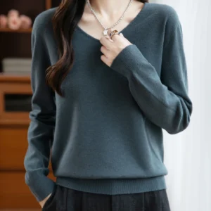 Basic Autumn Winter Woman Sweater Solid Female Merino Wool Knitwear V-Neck Pullover Cashmere Ladies Long Sleeve Clothing Tops
