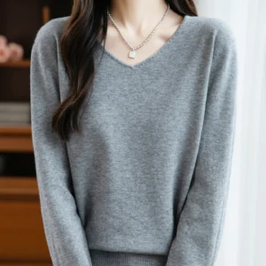 Basic Autumn Winter Woman Sweater Solid Female Merino Wool Knitwear V-Neck Pullover Cashmere Ladies Long Sleeve Clothing Tops