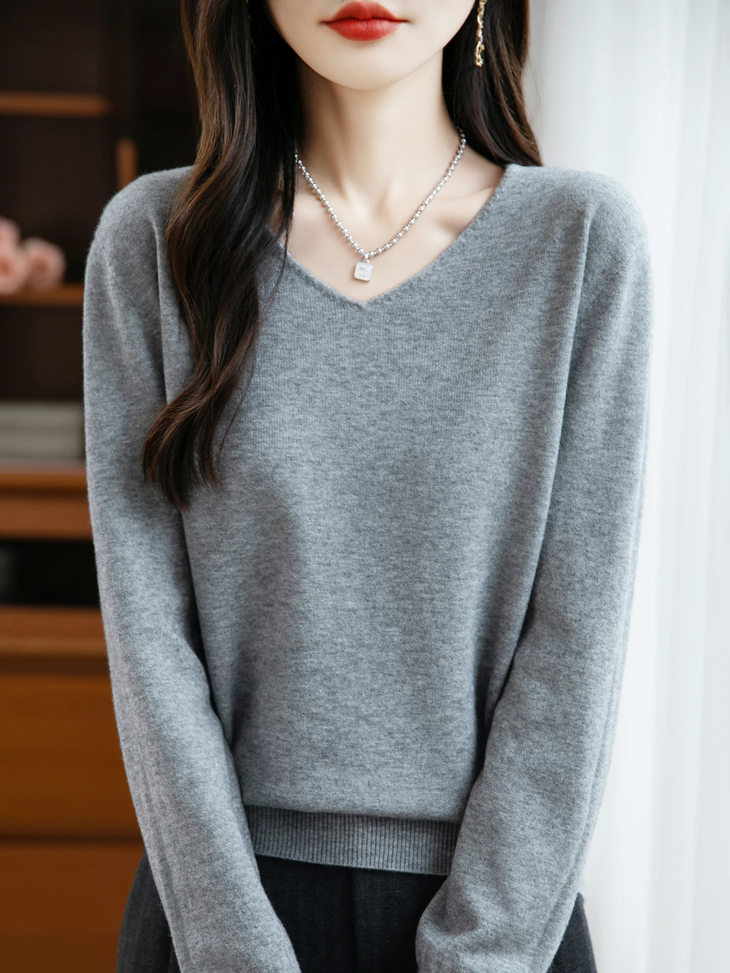 Basic Autumn Winter Woman Sweater Solid Female Merino Wool Knitwear V-Neck Pullover Cashmere Ladies Long Sleeve Clothing Tops - Image 6
