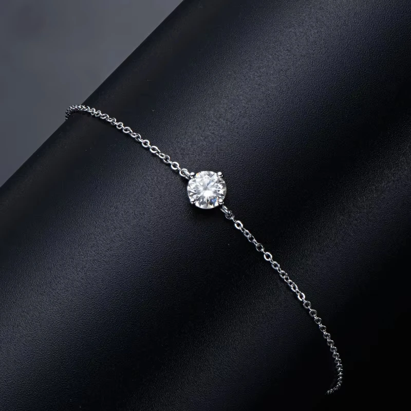 Certified 1CT Moissanite Bracelet for Women Real S925 Silver Classic Round Lab Diamond Charm Hand Chain Adjustable Jewelry Gifts - Image 2