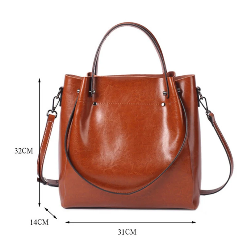 100% Genuine Leather Women Tote Bag Large Capacity High Quality Cowhide Women's Shoulder Bags Wrinkled Opening Fashion Handbag - Image 6