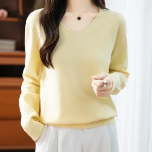 Basic Autumn Winter Woman Sweater Solid Female Merino Wool Knitwear V-Neck Pullover Cashmere Ladies Long Sleeve Clothing Tops