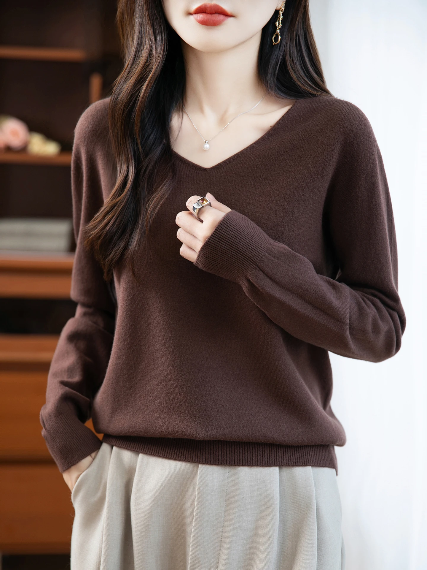 Basic Autumn Winter Woman Sweater Solid Female Merino Wool Knitwear V-Neck Pullover Cashmere Ladies Long Sleeve Clothing Tops