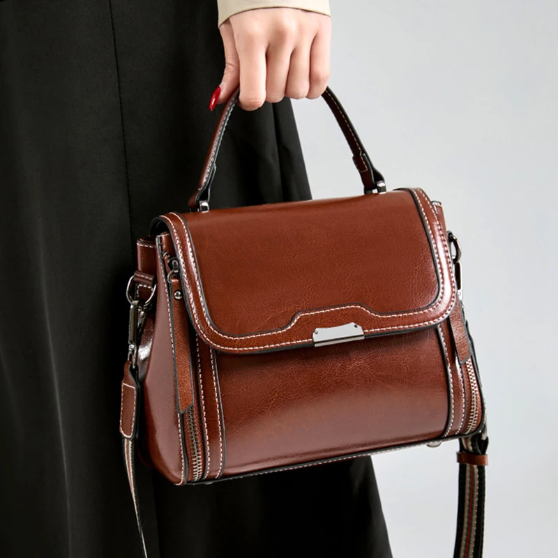 Cowhide Women's Tote Bag 2024 New Luxury Genuine Leather Shoulder Crossbody Bags High Quality Vintage Female Handbag 6241 - Image 2