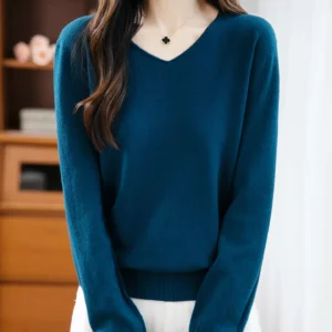 Basic Autumn Winter Woman Sweater Solid Female Merino Wool Knitwear V-Neck Pullover Cashmere Ladies Long Sleeve Clothing Tops