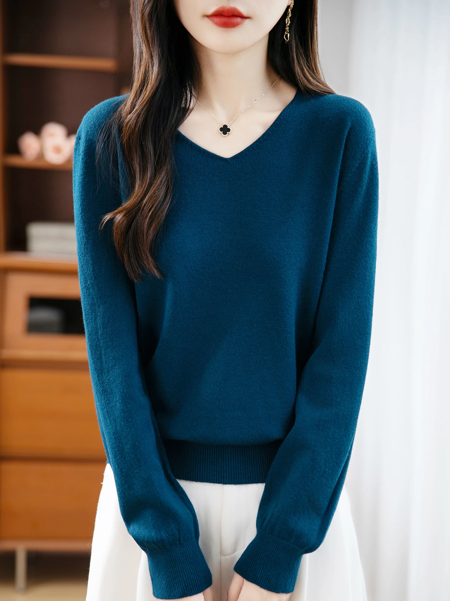 Basic Autumn Winter Woman Sweater Solid Female Merino Wool Knitwear V-Neck Pullover Cashmere Ladies Long Sleeve Clothing Tops - Image 5